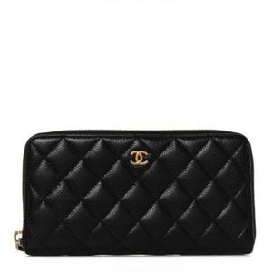 CHANEL Black and Gold Quilted Wallet